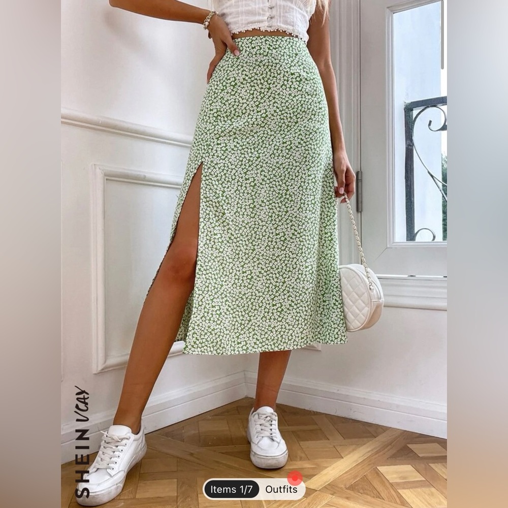 Shein floral satin skirt